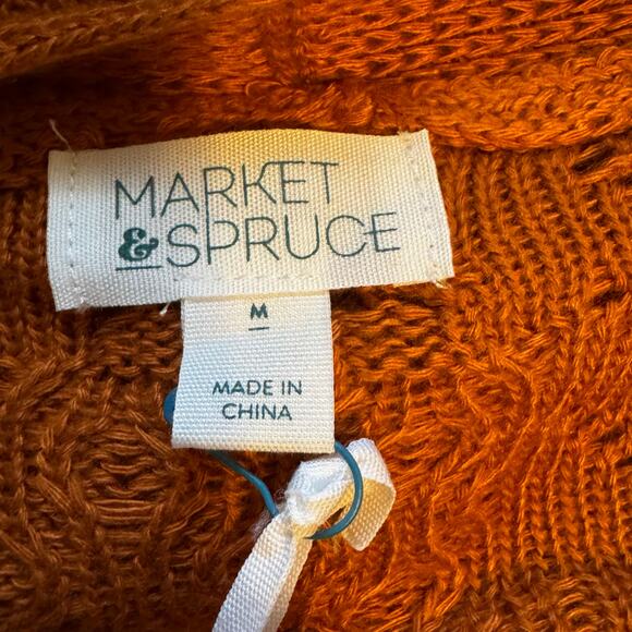 Market & Spruce Cecily Pointelle Open Knit Duster Cardigan Orange NWT Medium - Picture 10 of 10